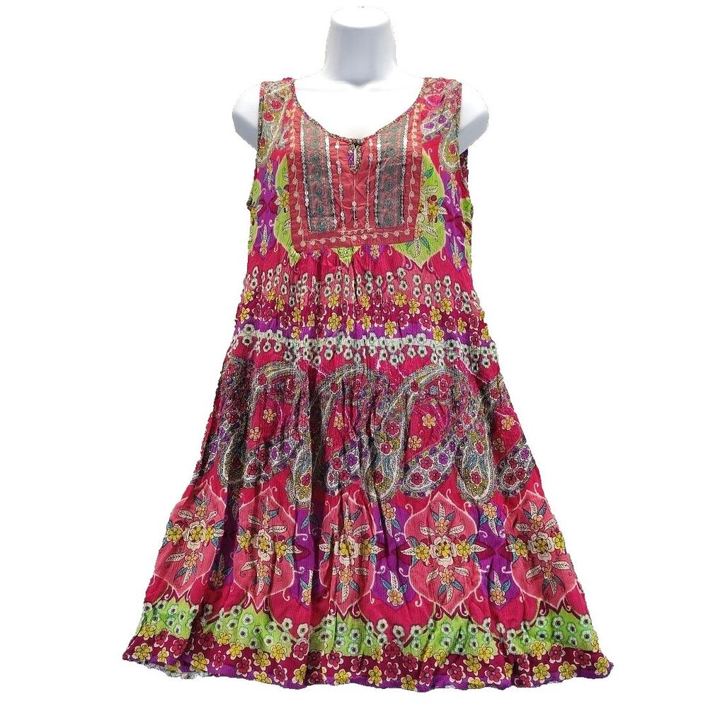 Forbidden Los Angeles Women Sz M Multicolor Mini Boho Sequin Dress Festival
